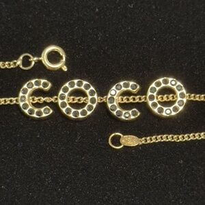 Chanel 01A COCO Gold Coloured Chain Bracelet with Black Rhinestones